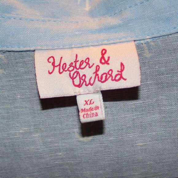 Hester & Orchard, Blouse, XL, Light Blue w/ White Anchor Pattern, 3/4 Sleeve - Picture 3 of 4